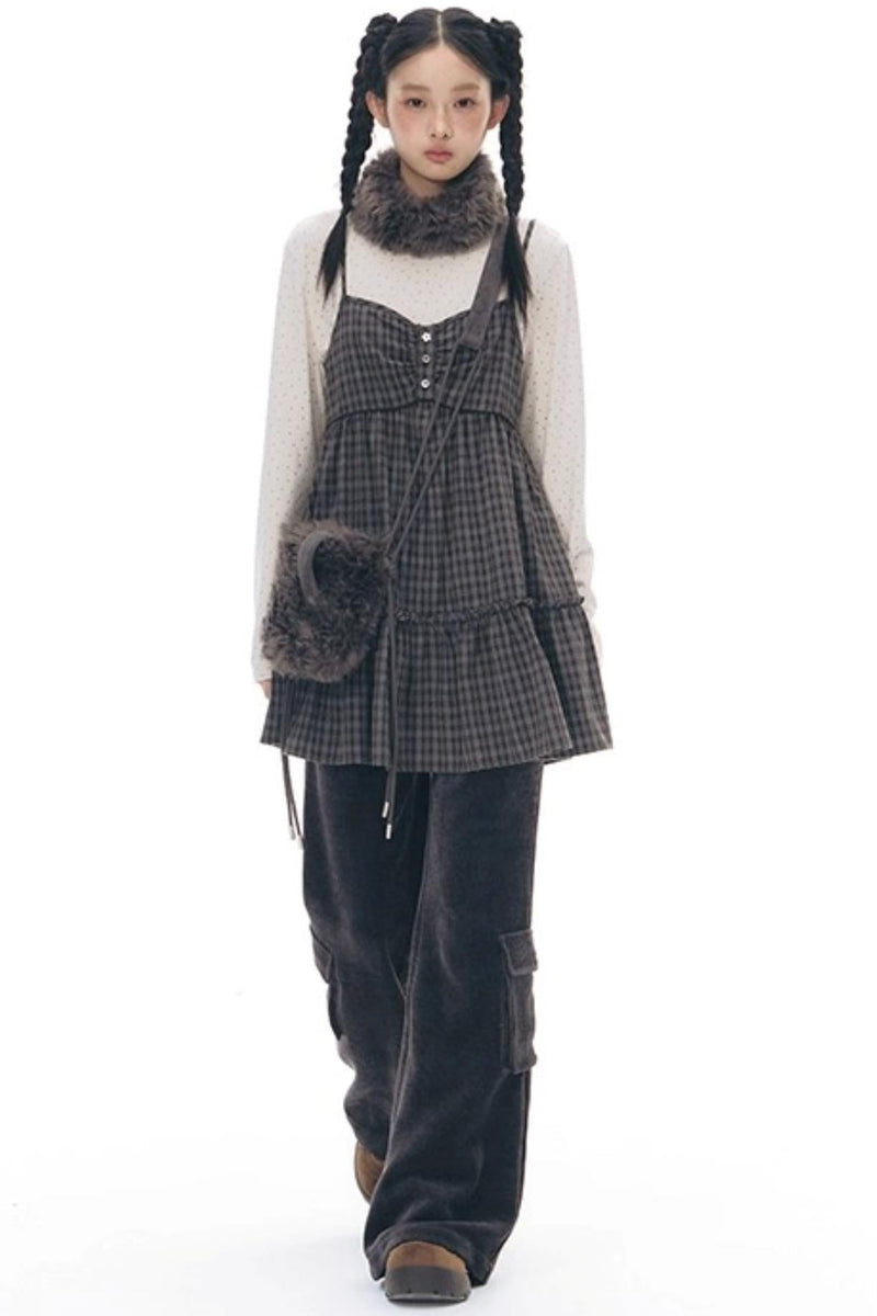 Checked Doll Shirring Slip Dress