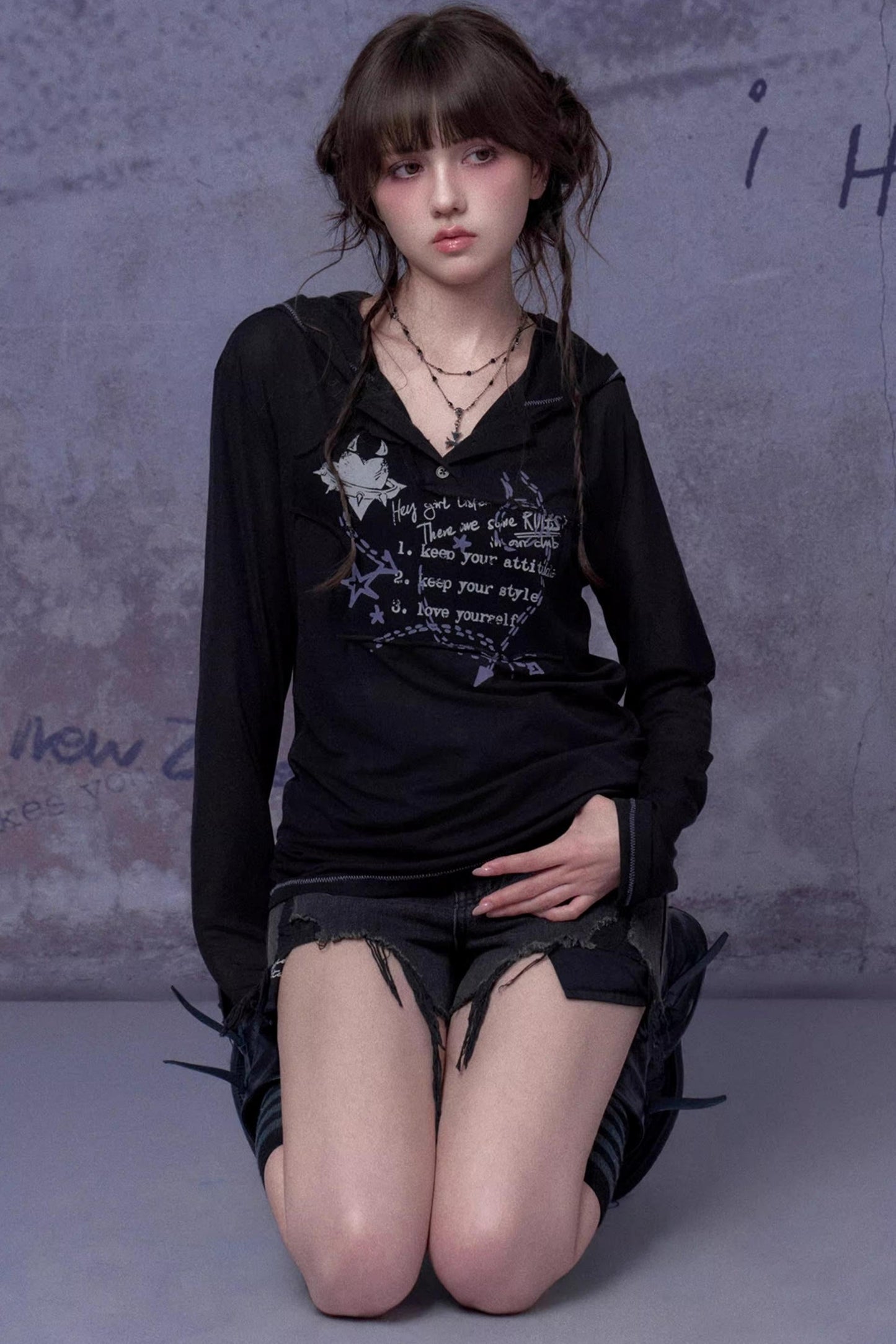 Mesh Graffiti Hooded Top