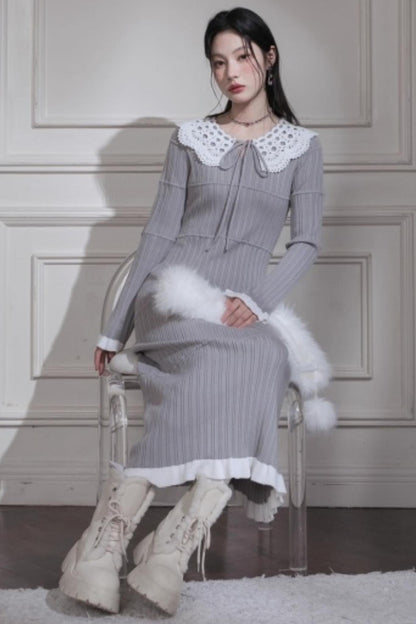 Sichuan Mist Gray Ruffle Long Dress