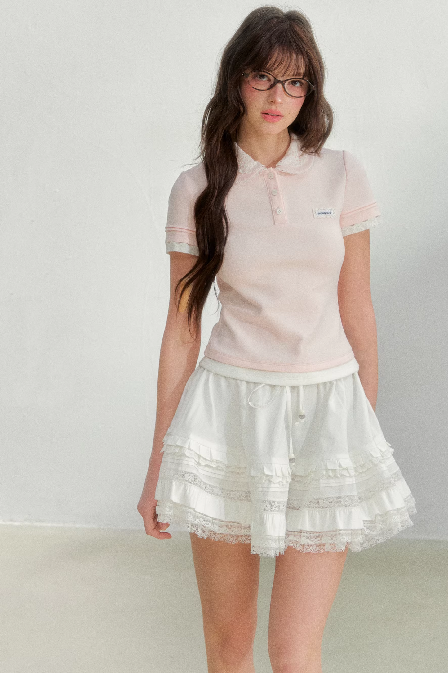 Embroidered Collar Pink Blouse