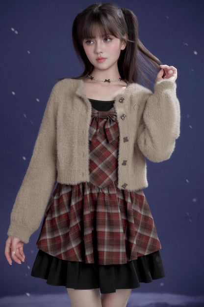 Red and Brown Checked Dress