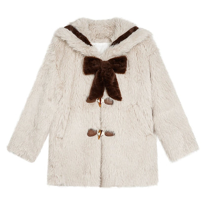 Plaid Fur Skirt + High Neck Tops + Duffle Fur Coat