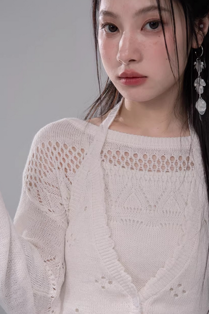 Crochet Halter Neck Vest + Sheer Top