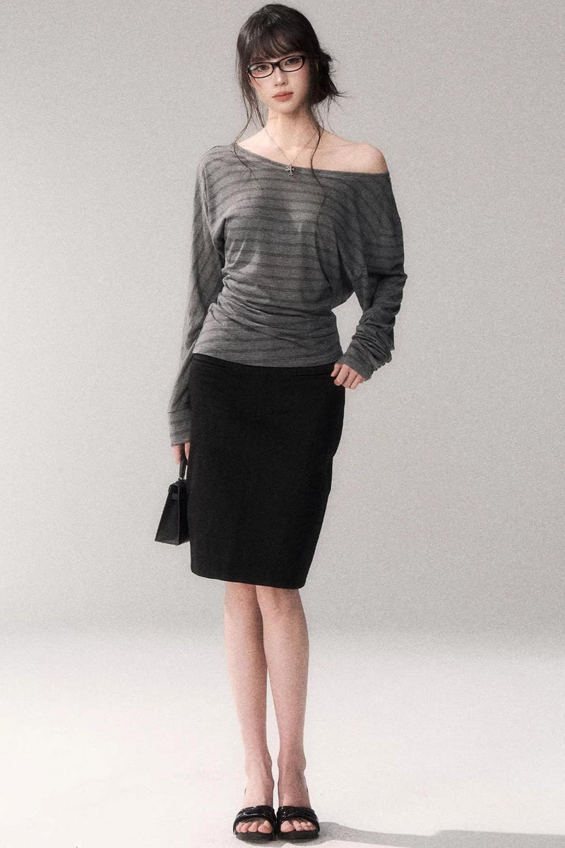 Striped Tencel Off-shoulder Top