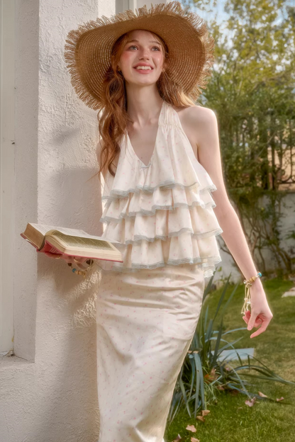 Lemon Satin Lace Top + Skirt
