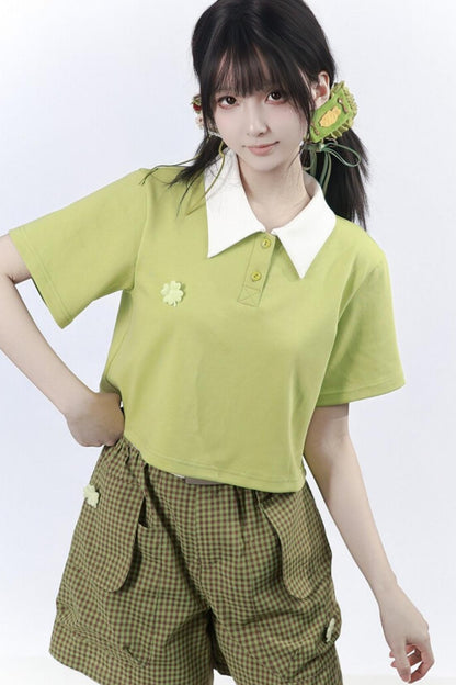 Lucky Clover Green Plaid Summer Set