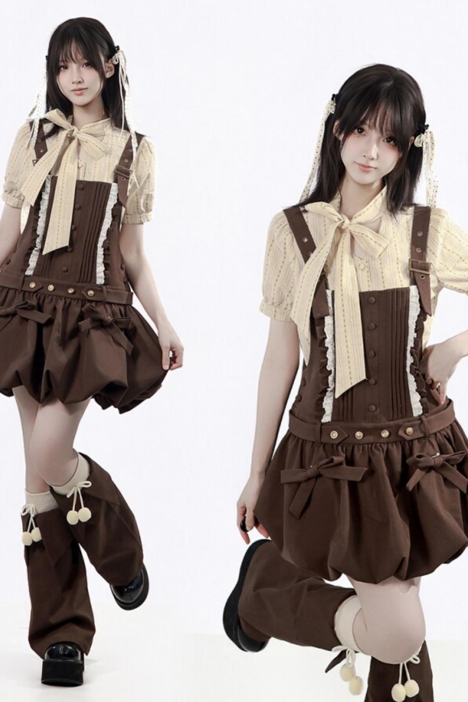 Midsummer Night Lace-up Blouse + Suspender Skirt + Leg Warmers