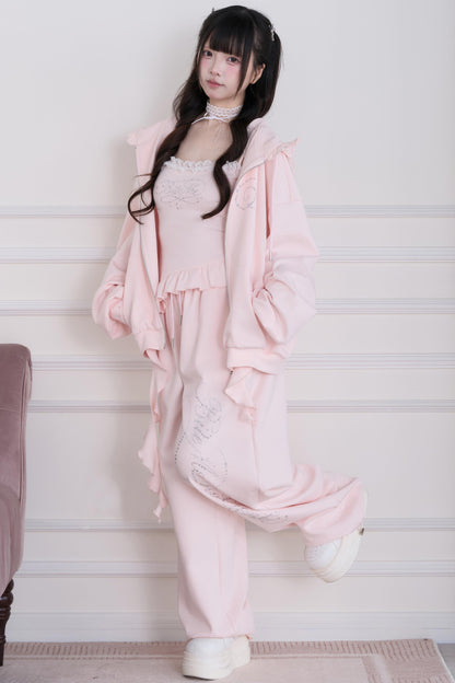 Lace Subculture Hooded Sweatshirt + Camisole + Shorts + Long Pants