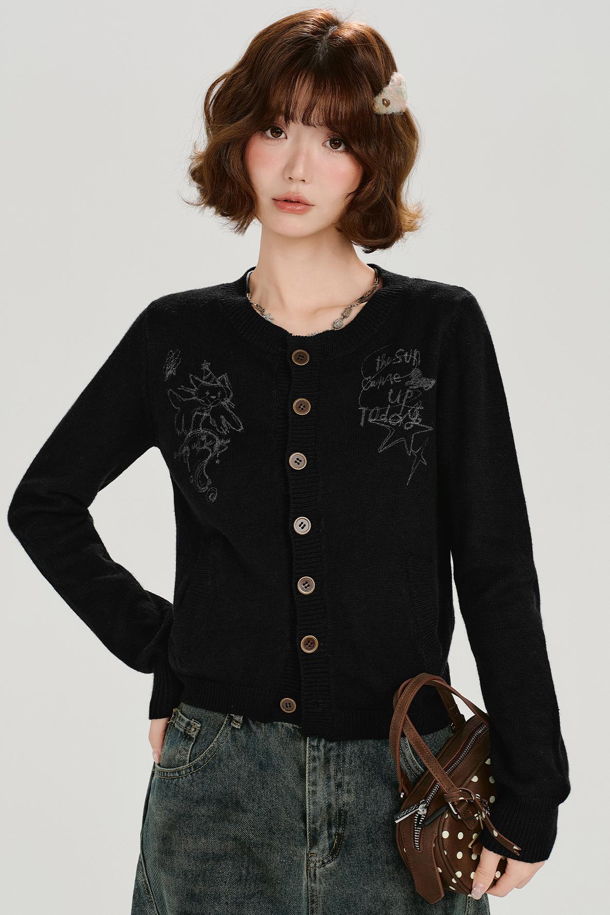 Retro Printed Knit Cardigan Set