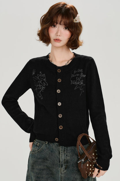 Retro Printed Knit Cardigan Set