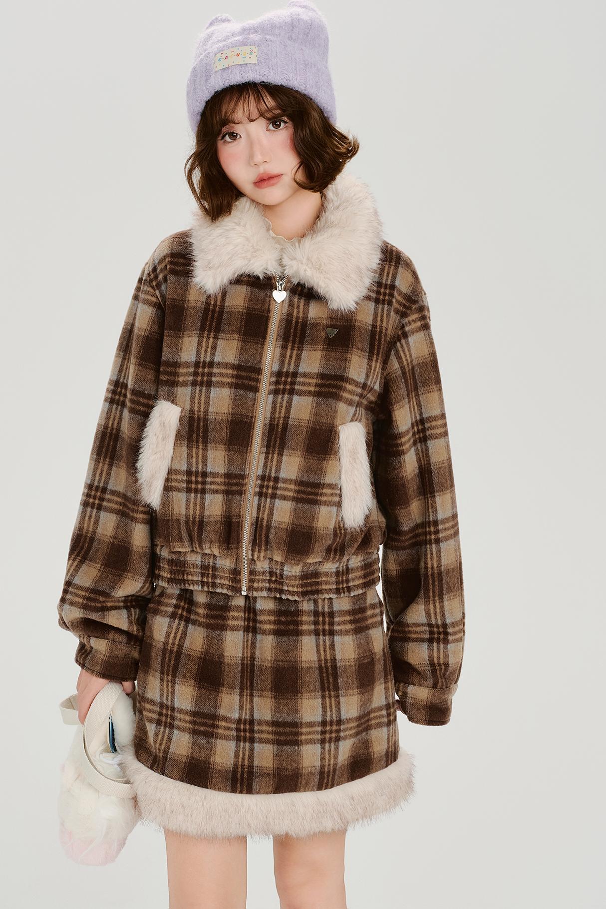 Retro Check Winter Jacket Set