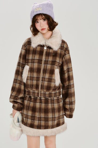 Retro Check Winter Jacket Set
