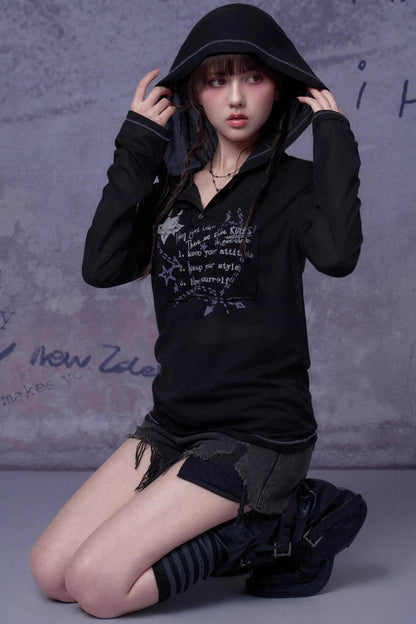 Mesh Graffiti Hooded Top