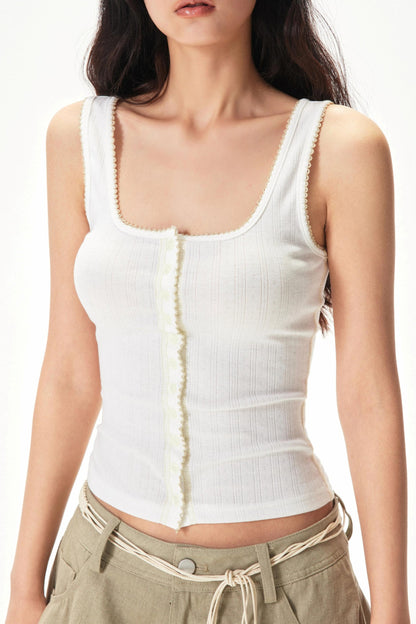 Contrasting Lace Knit Vest