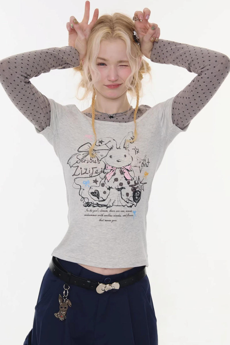 Dot Rabbit Print Top