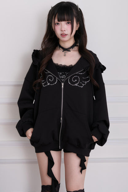 Lace Subculture Hooded Sweatshirt + Camisole + Shorts + Long Pants