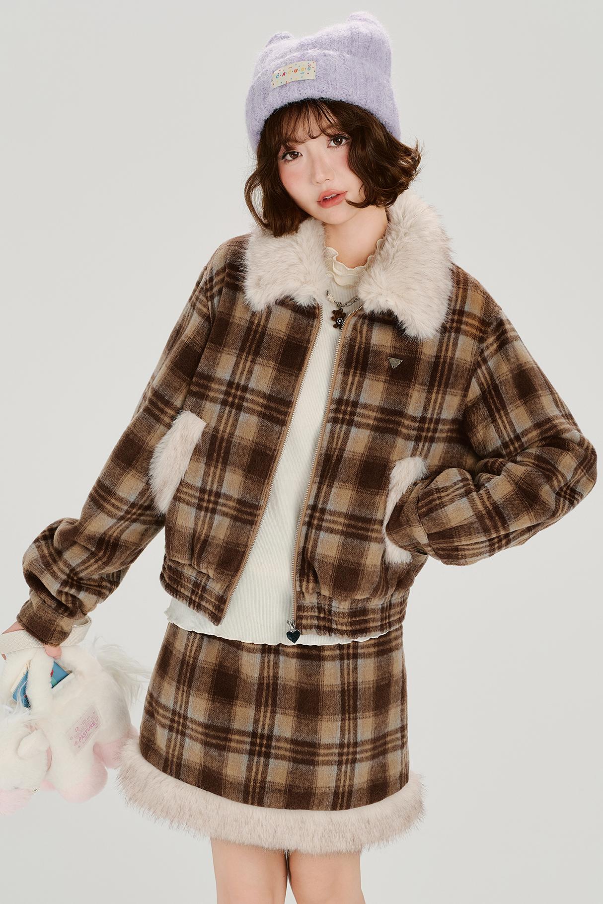 Retro Check Winter Jacket Set