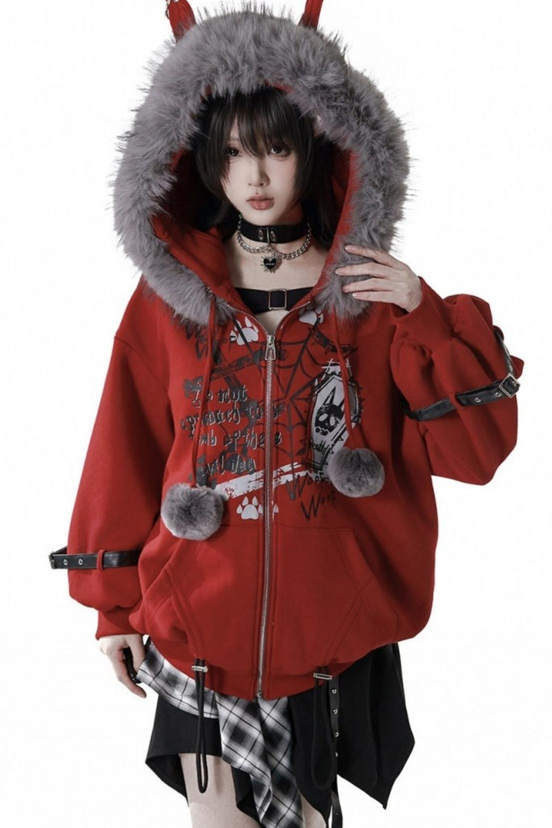 Red Fleece Jacket + Top + Skirt + Accessories