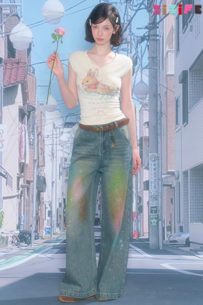 Apricot Rabbit Print Top