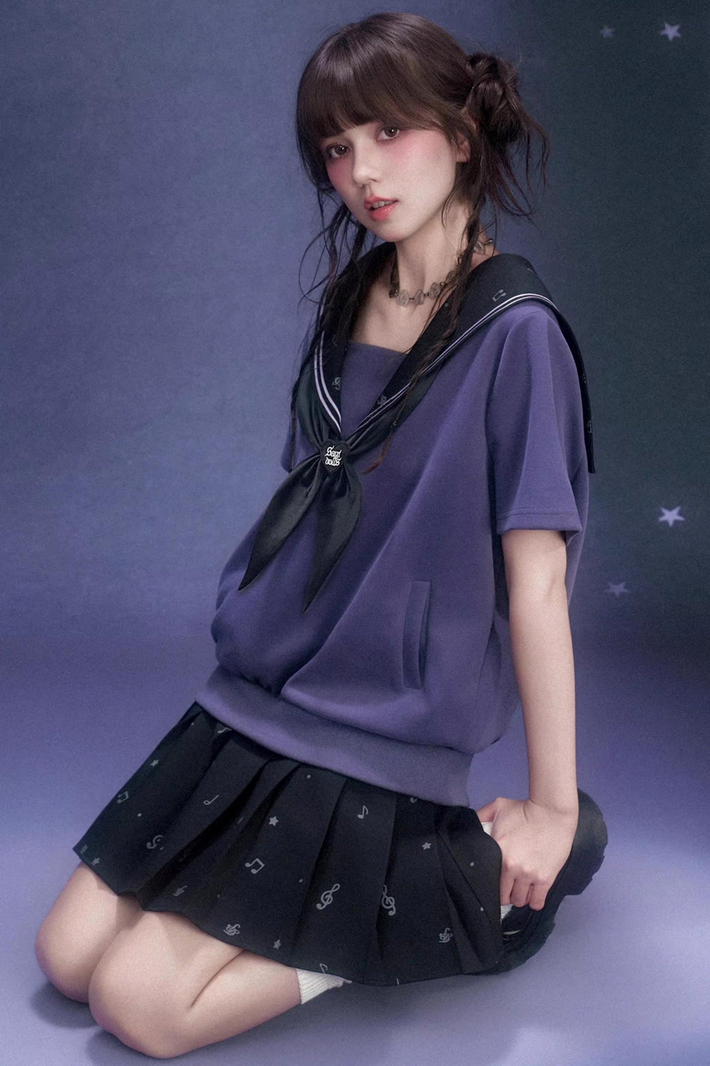 Deep Purple Sailor Collar Dress