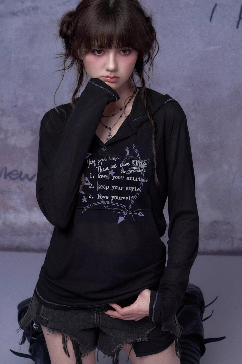Mesh Graffiti Hooded Top