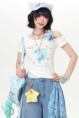 Off-shoulder Dolphin Summer Fake Two-piece Top