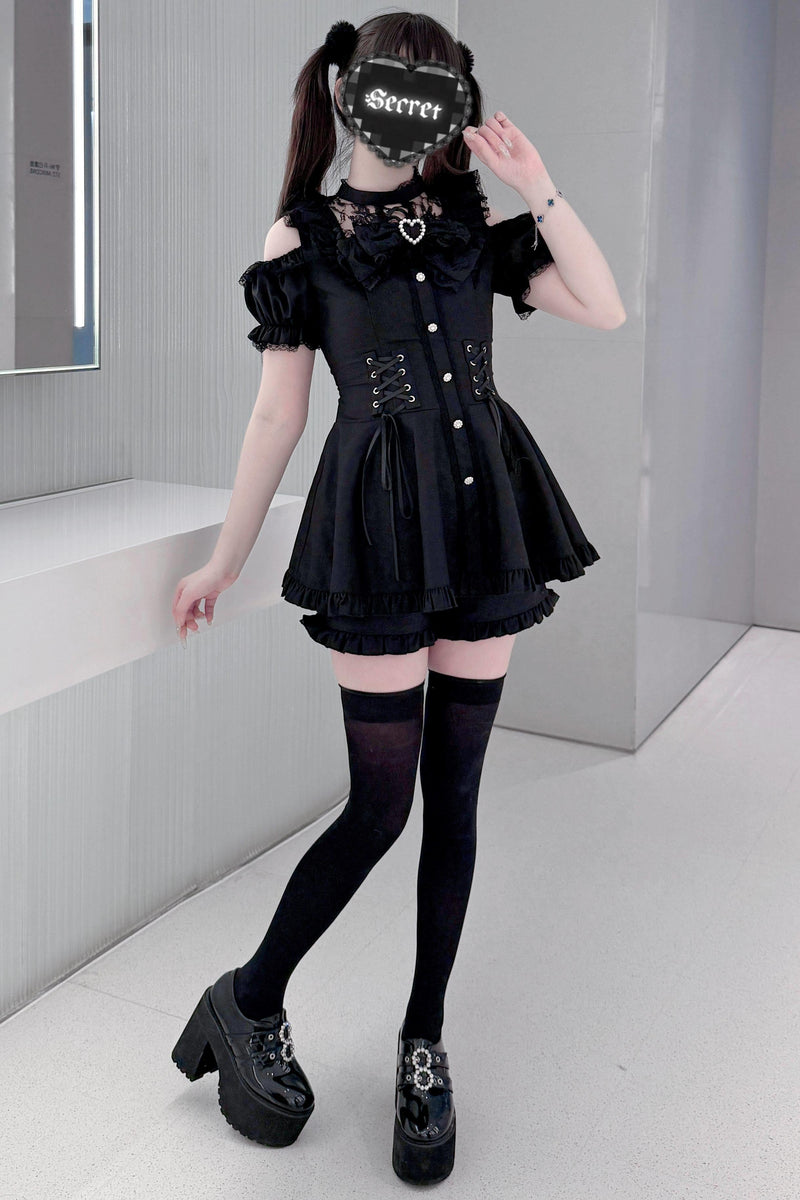 Black / Striped Gothic Lace Ribbon Dress Set