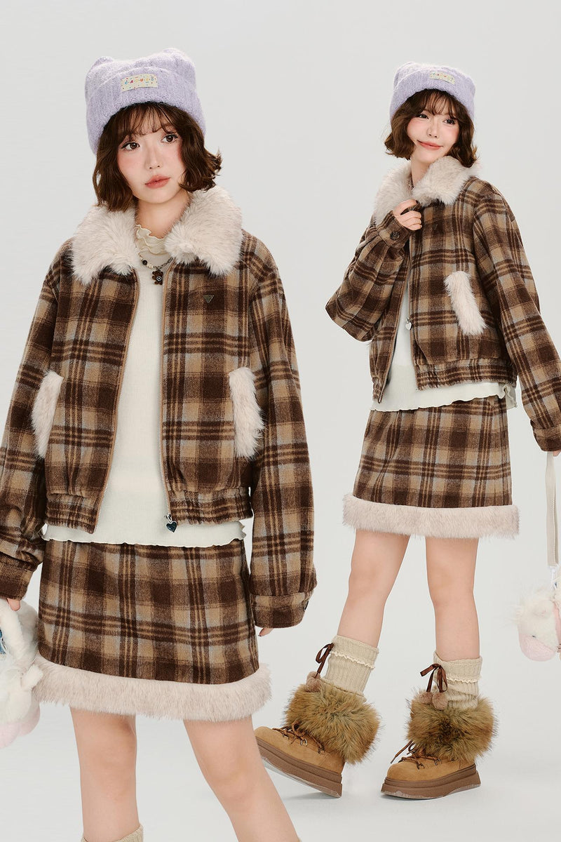 Retro Check Winter Jacket Set