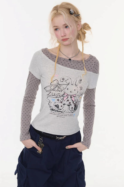Dot Rabbit Print Top