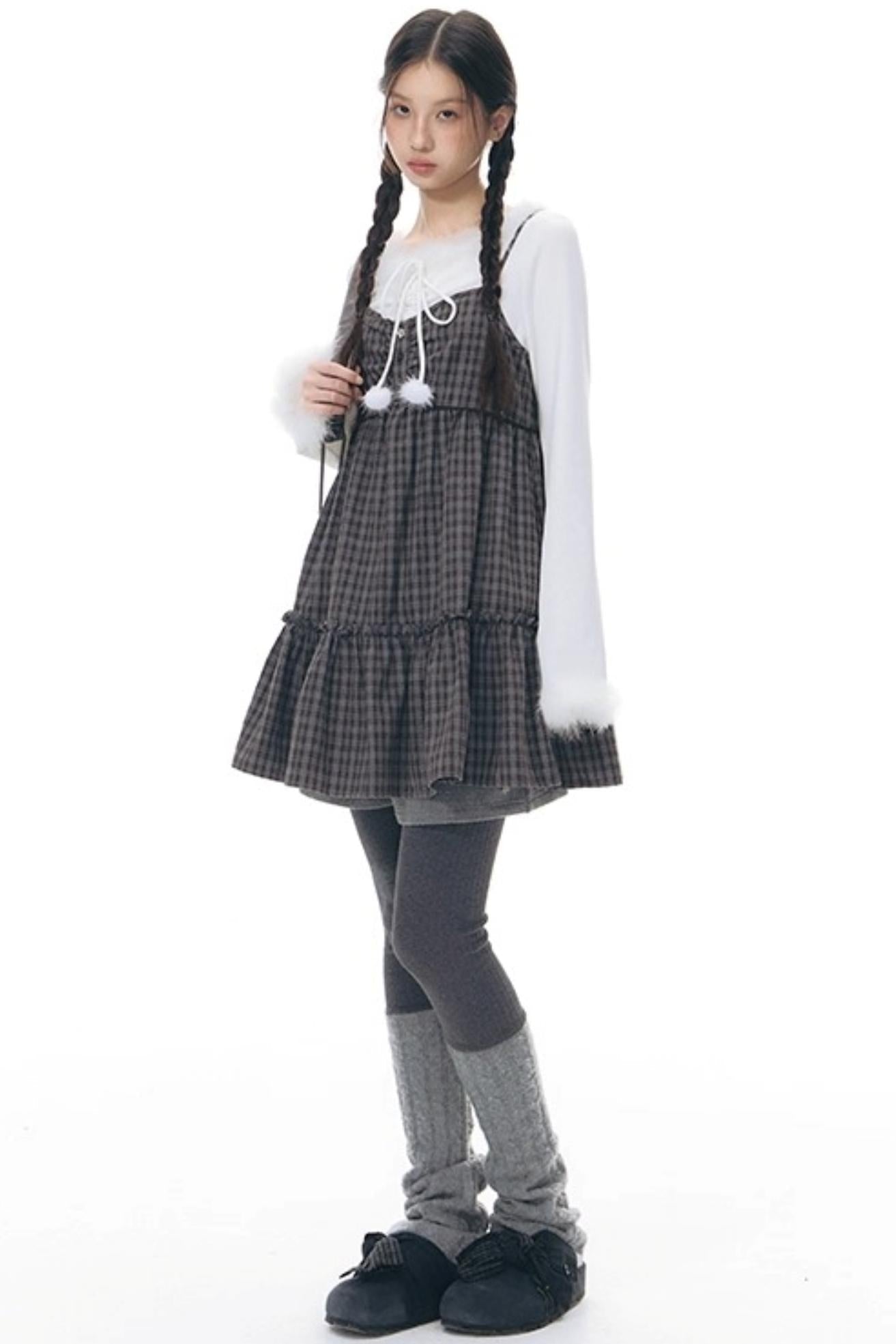 Checked Doll Shirring Slip Dress