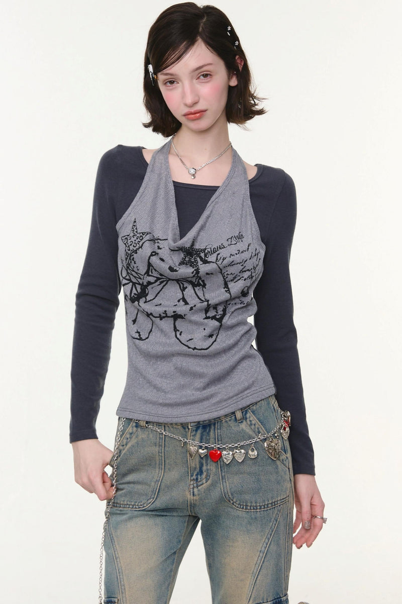 Rabbit Print Halter Top