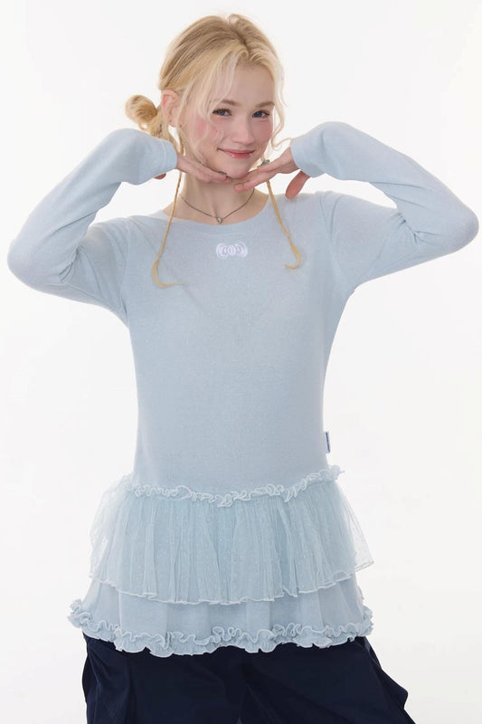 Lace Pleated Dot Top