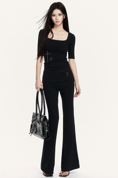 Cross Hot Studs Slim Top + Flare Pants