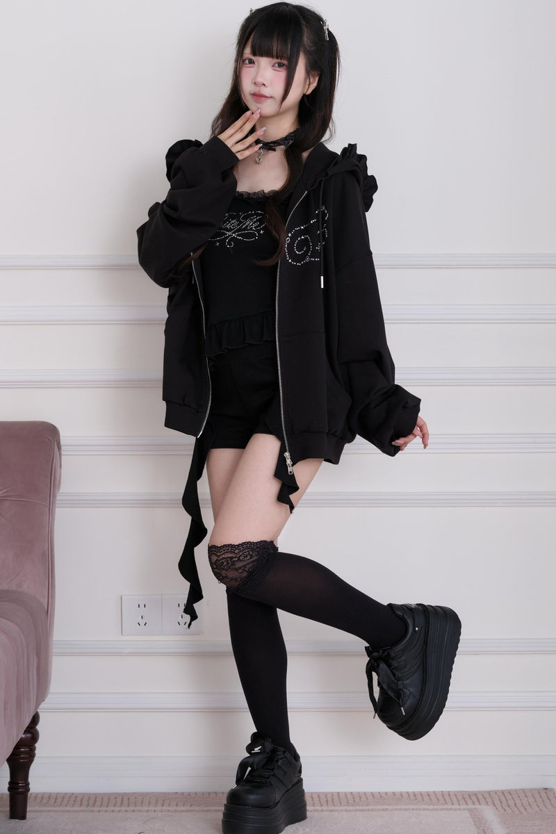 Lace Subculture Hooded Sweatshirt + Camisole + Shorts + Long Pants