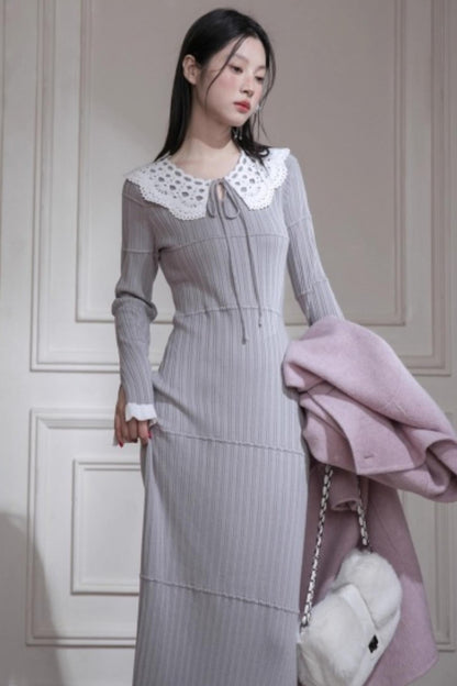 Sichuan Mist Gray Ruffle Long Dress