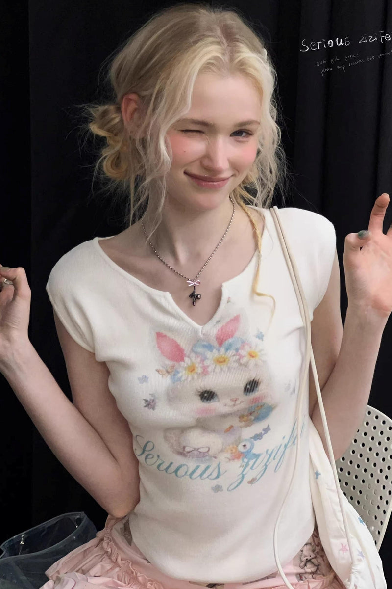 White Rabbit Print Slimming Top