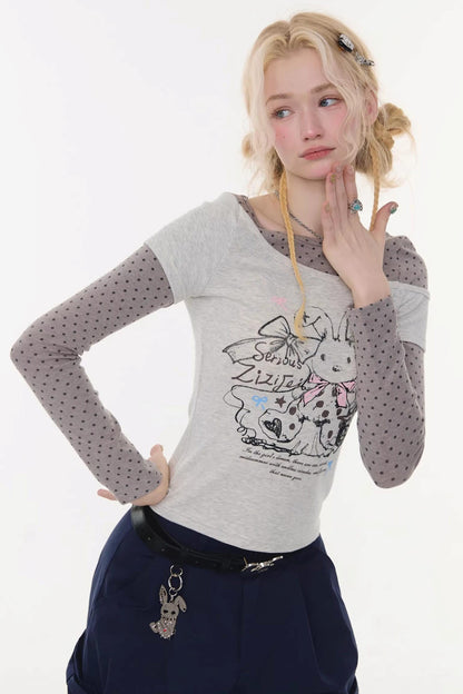 Dot Rabbit Print Top