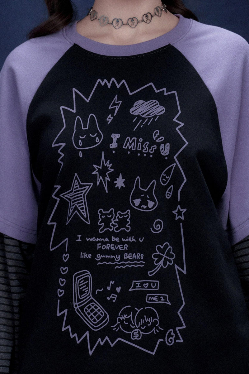 Dark Graffiti Print Top