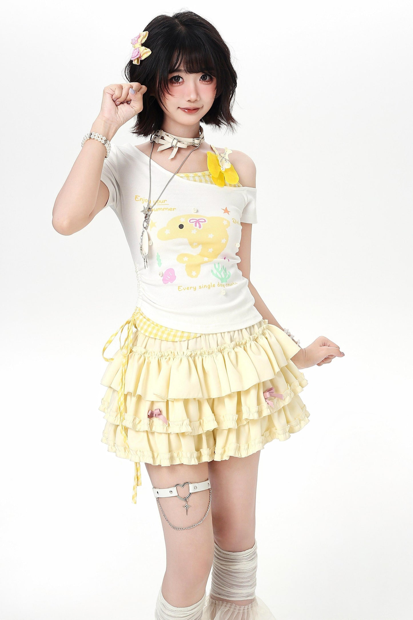 Off-shoulder Dolphin Summer Fake Two-piece Top
