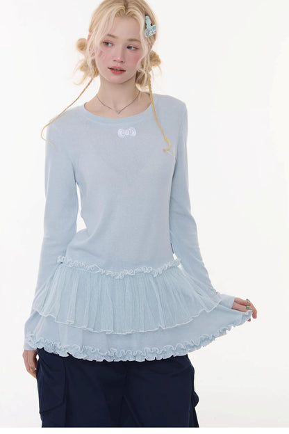 Lace Pleated Dot Top
