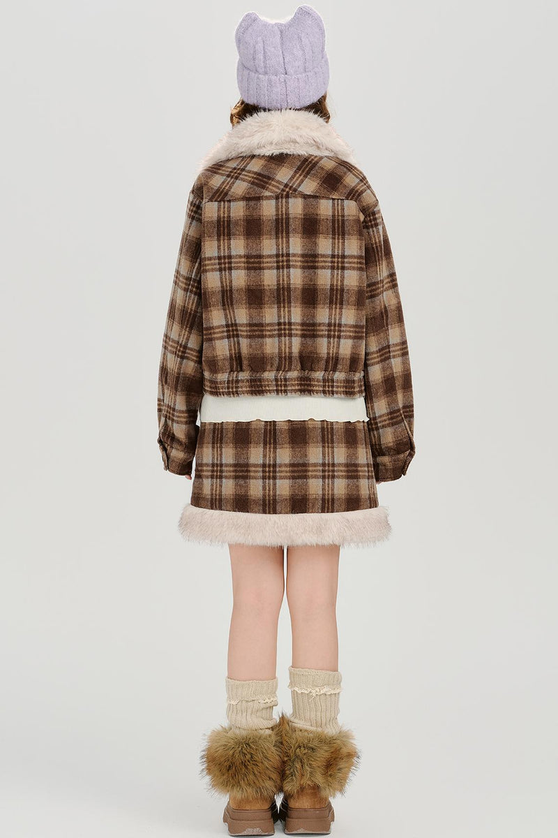 Retro Check Winter Jacket Set