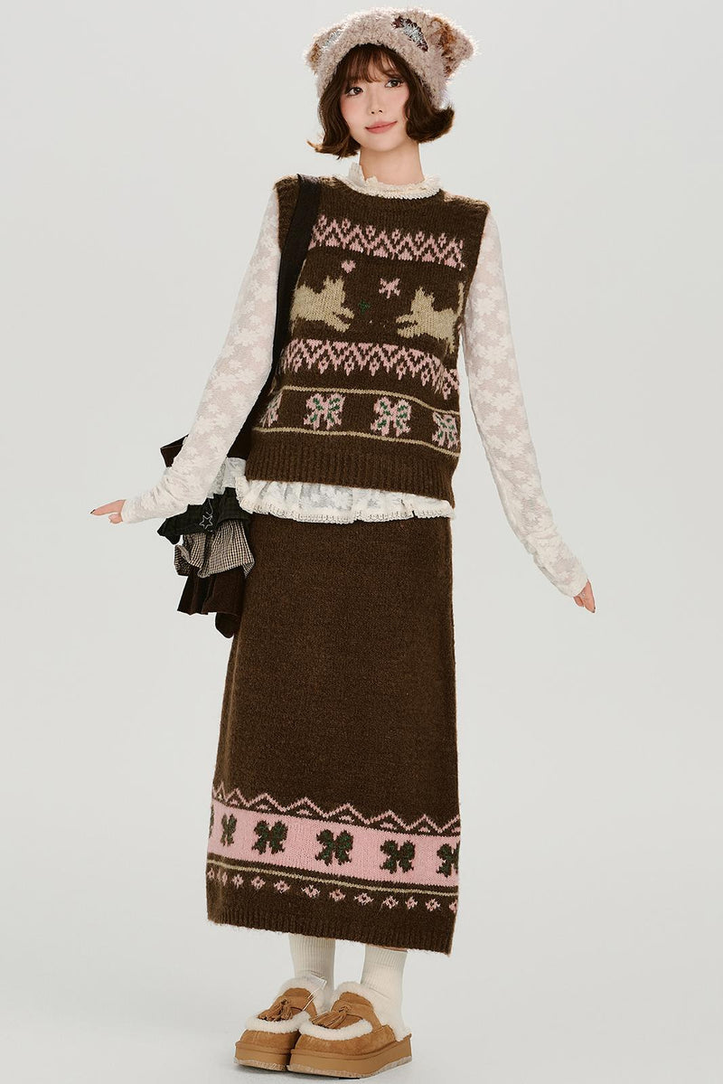 Retro Fair Isle Knit Vest + Skirt