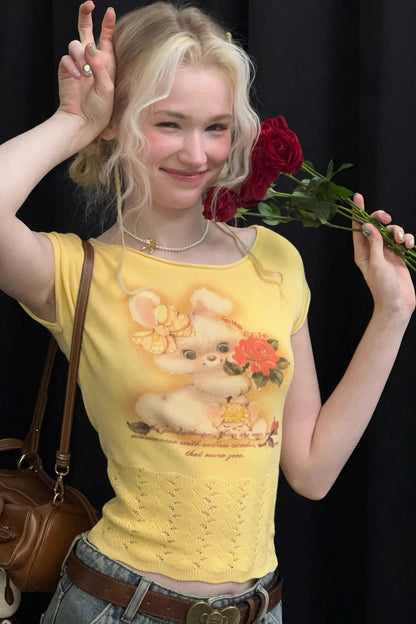 Sweet Rabbit Print Top
