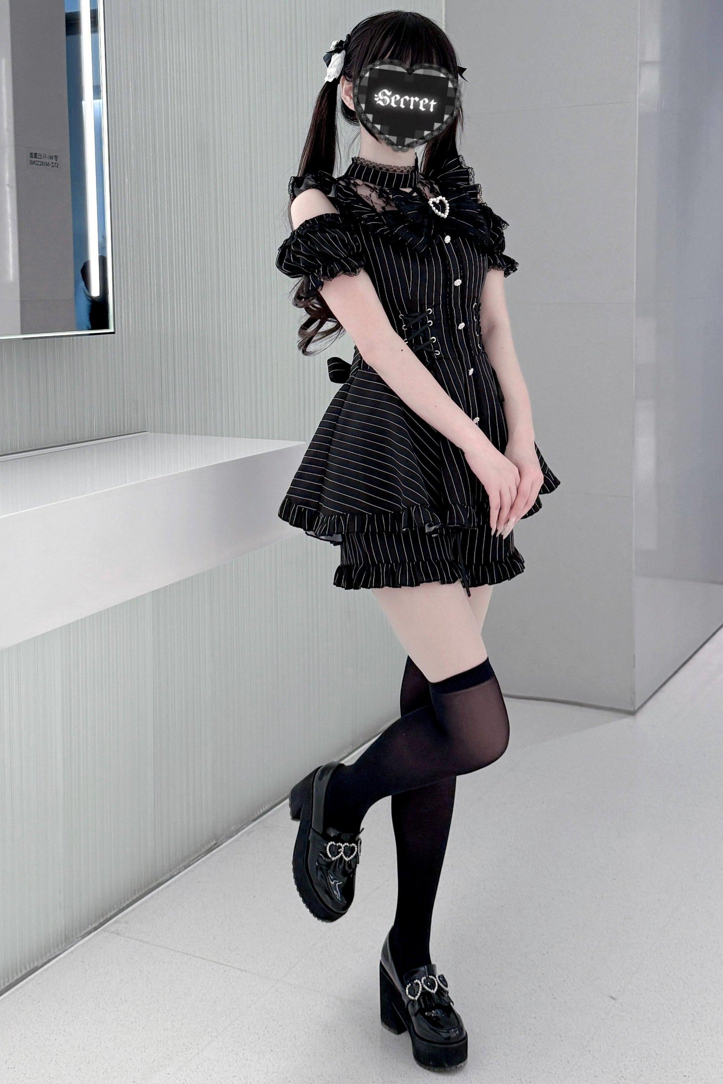 Black / Striped Gothic Lace Ribbon Dress Set