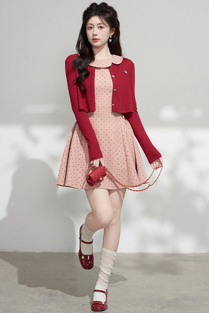 French Dot Dress + Cardigan