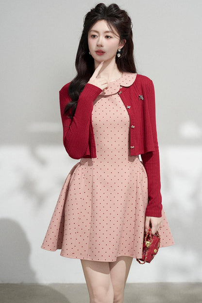 French Dot Dress + Cardigan