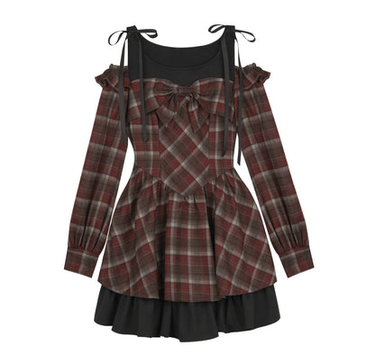 Red and Brown Checked Dress