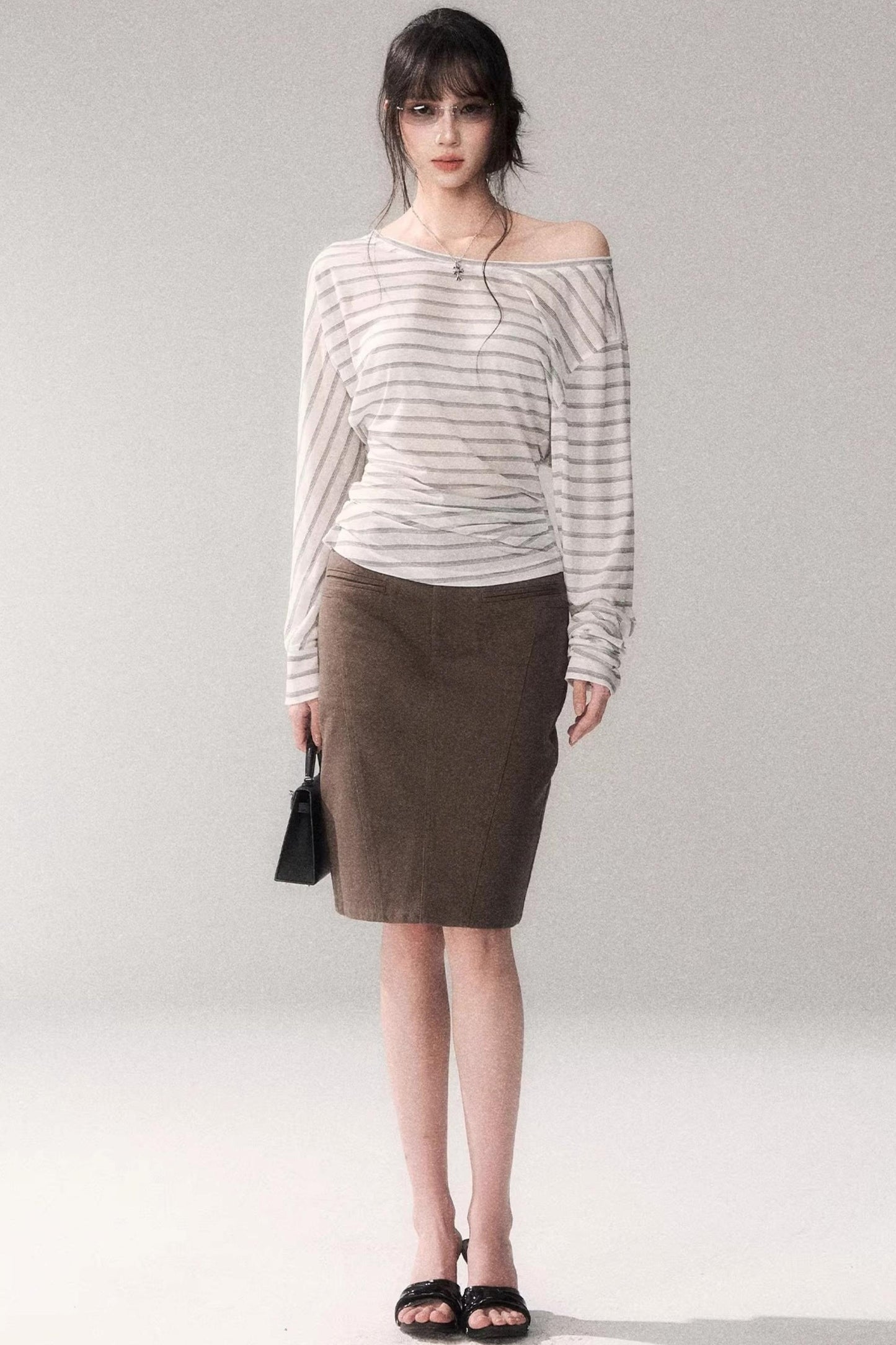 Striped Tencel Off-shoulder Top