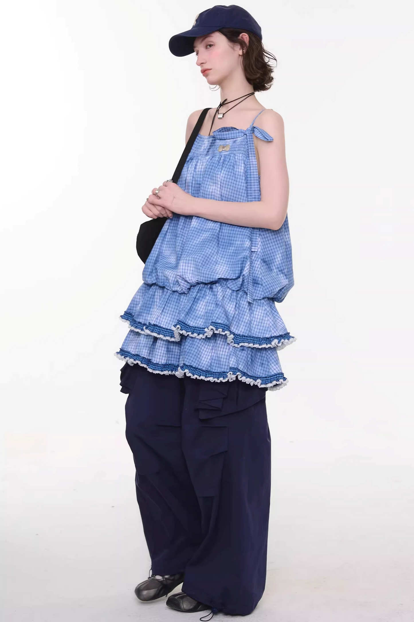 Tie-dye Blue Plaid Lace Dress