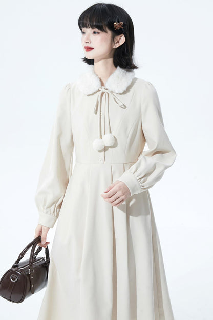 Fur Collar Sweet Retro Dress